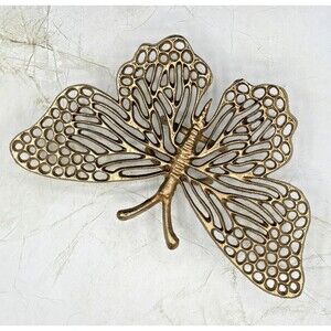 Aluminum Metal Filligree Butterfly Trivet Champagne Gold Tone Hot Plate NEW!‎